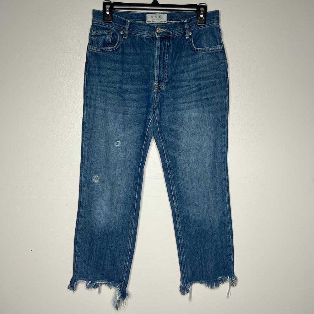 Free People We The Free Maggie Mid Rise Straight in Sequoia Blue Size 26 Raw Hem - Picture 2 of 12